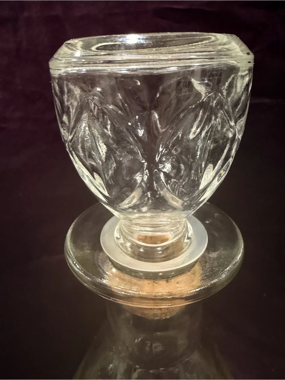 Vintage Owens-Illinois Diamond Cut Glass Decanter Pair